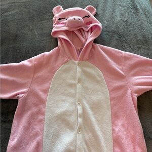 Pink Pig Hooded Fleece Onesie Pajamas Costume Kigurumi Size small